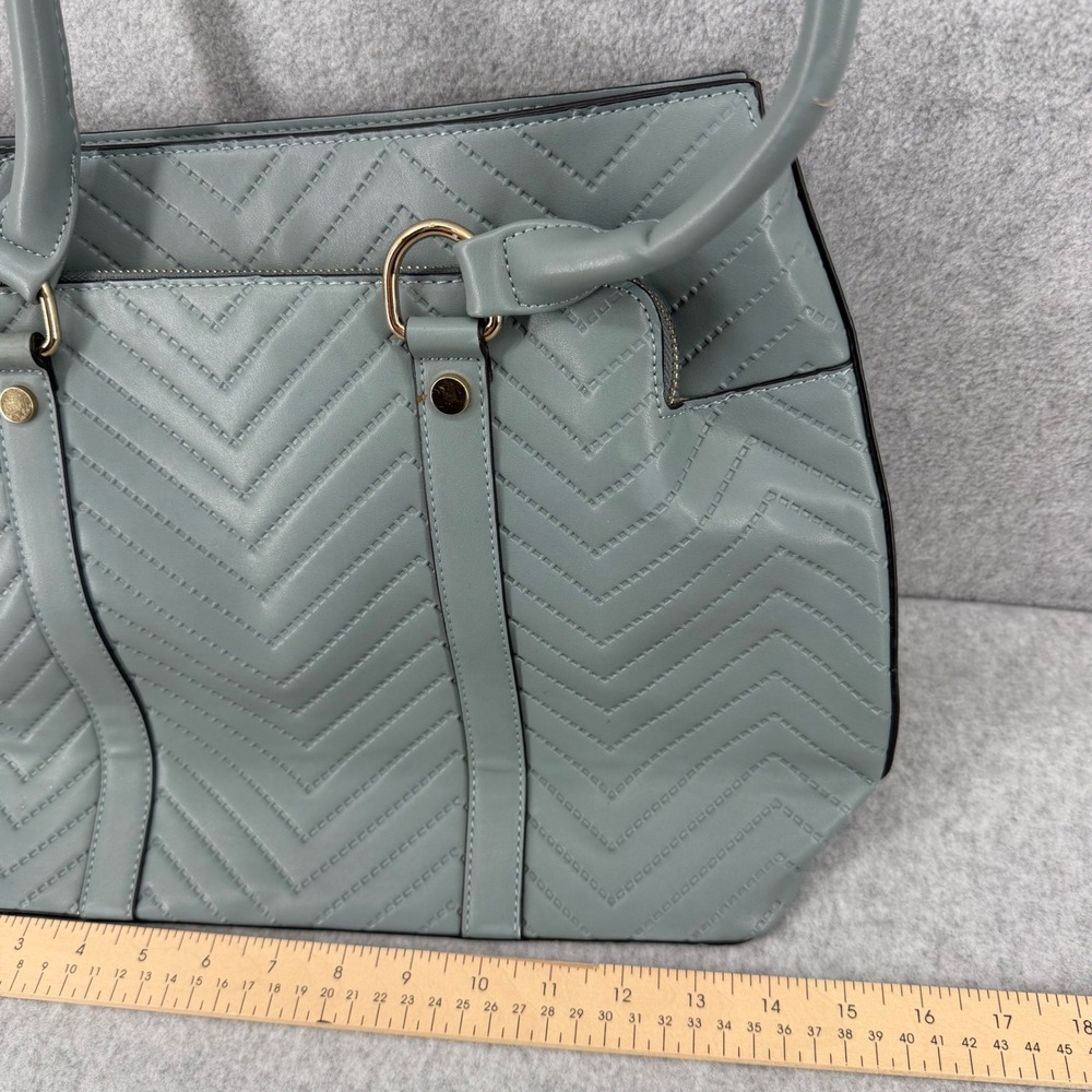 Segolene Paris Blue Grey Chevron Quilted Satchel Handbag Gold Hardware Large - Picture 8 of 8